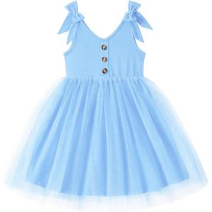 Arshiner Toddler Girls Tutu Dress Bow Shoulder Tulle Sleeveless Dresses Summer Party Sundress for 2-8Y(Light Blue)