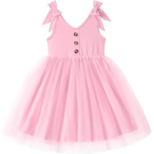Arshiner Toddler Girls Tutu Dress Bow Shoulder Tulle Sleeveless Dresses Summer Party Sundress for 2-8Y(Light Pink)