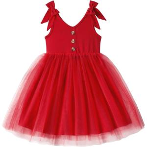 Arshiner Toddler Girls Tutu Dress Bow Shoulder Tulle Sleeveless Dresses Summer Party Sundress for 2-8Y(Red)