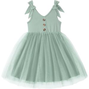 Arshiner Toddler Girls Tutu Dress Bow Shoulder Tulle Sleeveless Dresses Summer Party Sundress for 2-8Y(Sage Green)