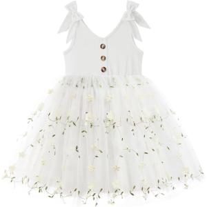 Arshiner Toddler Girls Tutu Dress Bow Shoulder Tulle Sleeveless Dresses Summer Party Sundress for 2-8Y(White Flower)