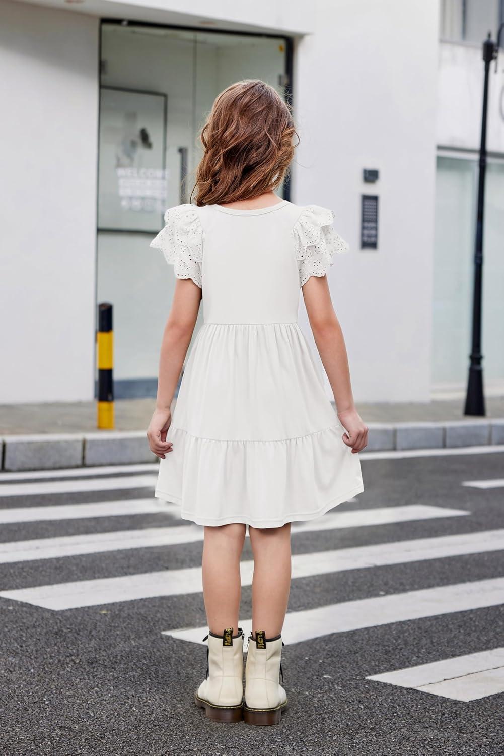 image:imageArshiner Girls Summer Dresses Casual Flutter Sleeve ALine Midi Dress with Pockets for 614 YearsWhite