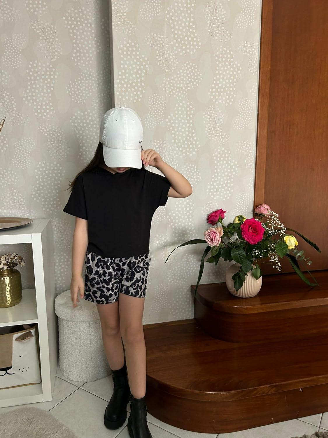 image:imageArshiner Girls Summer Outfits 2 Piece Set Drop Shoulder Hooded Top and Elastic Waist Shorts Loose Fit 614 YearsLeopard