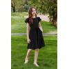 Arshiner Girls Summer Dresses Casual Flutter Sleeve A-Line Midi Dress with Pockets for 6-14 Years(Black)