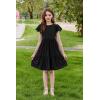 Arshiner Girls Summer Dresses Casual Flutter Sleeve A-Line Midi Dress with Pockets for 6-14 Years(Black)