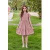Arshiner Girls Summer Dresses Casual Flutter Sleeve A-Line Midi Dress with Pockets for 6-14 Years(Dusty Pink)