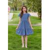 Arshiner Girls Summer Dresses Casual Flutter Sleeve A-Line Midi Dress with Pockets for 6-14 Years(Grey Blue)