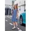 Arshiner Girls Summer Dresses Casual Flutter Sleeve A-Line Midi Dress with Pockets for 6-14 Years(Grey Blue)