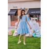 Arshiner Girls Summer Dresses Casual Flutter Sleeve A-Line Midi Dress with Pockets for 6-14 Years(Light Blue)