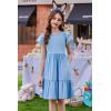 Arshiner Girls Summer Dresses Casual Flutter Sleeve A-Line Midi Dress with Pockets for 6-14 Years(Light Blue)