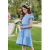 Arshiner Girls Summer Dresses Casual Flutter Sleeve A-Line Midi Dress with Pockets for 6-14 Years(Light Blue)