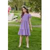 Arshiner Girls Summer Dresses Casual Flutter Sleeve A-Line Midi Dress with Pockets for 6-14 Years(Lilac)