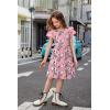 Arshiner Girls Summer Dresses Casual Flutter Sleeve A-Line Midi Dress with Pockets for 6-14 Years(Pink With Flower)