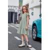 Arshiner Girls Summer Dresses Casual Flutter Sleeve A-Line Midi Dress with Pockets for 6-14 Years(Sage)