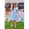 Arshiner Girls Summer Dresses Casual Flutter Sleeve A-Line Midi Dress with Pockets for 6-14 Years(White With Flower)