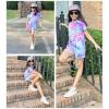 Arshiner Girls Summer Outfits 2 Piece Set Drop Shoulder Hooded Top and Elastic Waist Shorts Loose Fit 6-14 Years(Blue&purple)