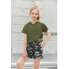 Arshiner Girls Summer Outfits 2 Piece Set Drop Shoulder Hooded Top and Elastic Waist Shorts Loose Fit 6-14 Years(Green Camo)