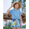 Arshiner Girls Summer Outfits 2 Piece Set Drop Shoulder Hooded Top and Elastic Waist Shorts Loose Fit 6-14 Years(Green Hawaii)