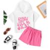 Arshiner Girls Summer Outfits 2 Piece Set Drop Shoulder Hooded Top and Elastic Waist Shorts Loose Fit 6-14 Years(Letter Print)
