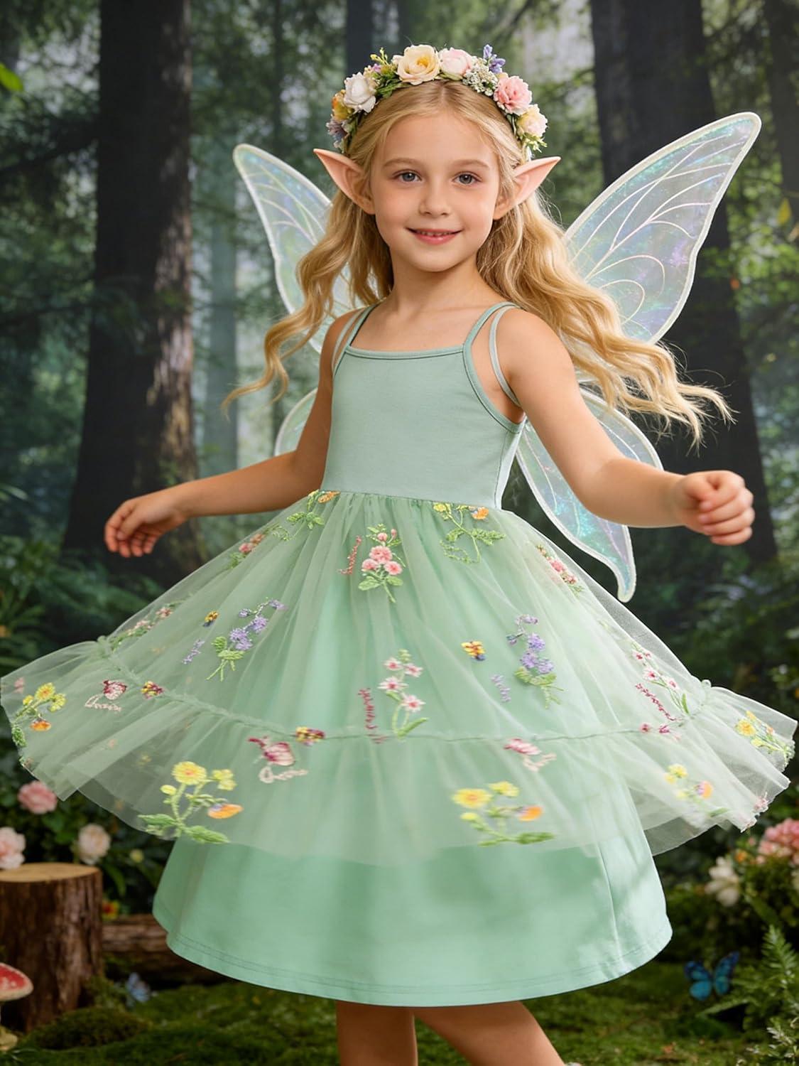 image:imageArshiner Toddler Girls Tulle Dress Rainbow Tutu Birthday Princess Dresses Formal Photoshoot Outfit Summer Clothes 28TSage Green Flower Tulle