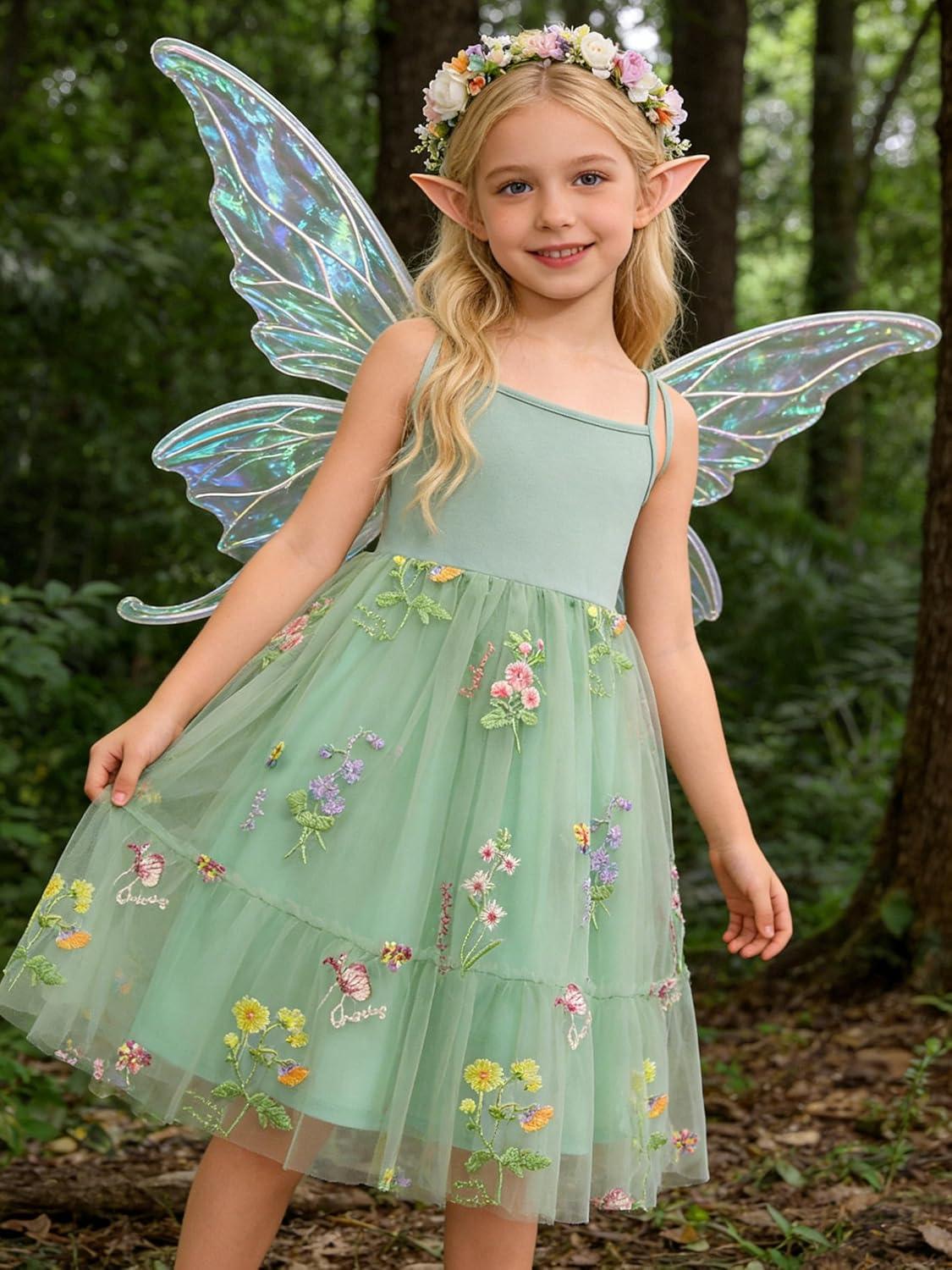 image:imageArshiner Toddler Girls Tulle Dress Rainbow Tutu Birthday Princess Dresses Formal Photoshoot Outfit Summer Clothes 28TSage Green Flower Tulle