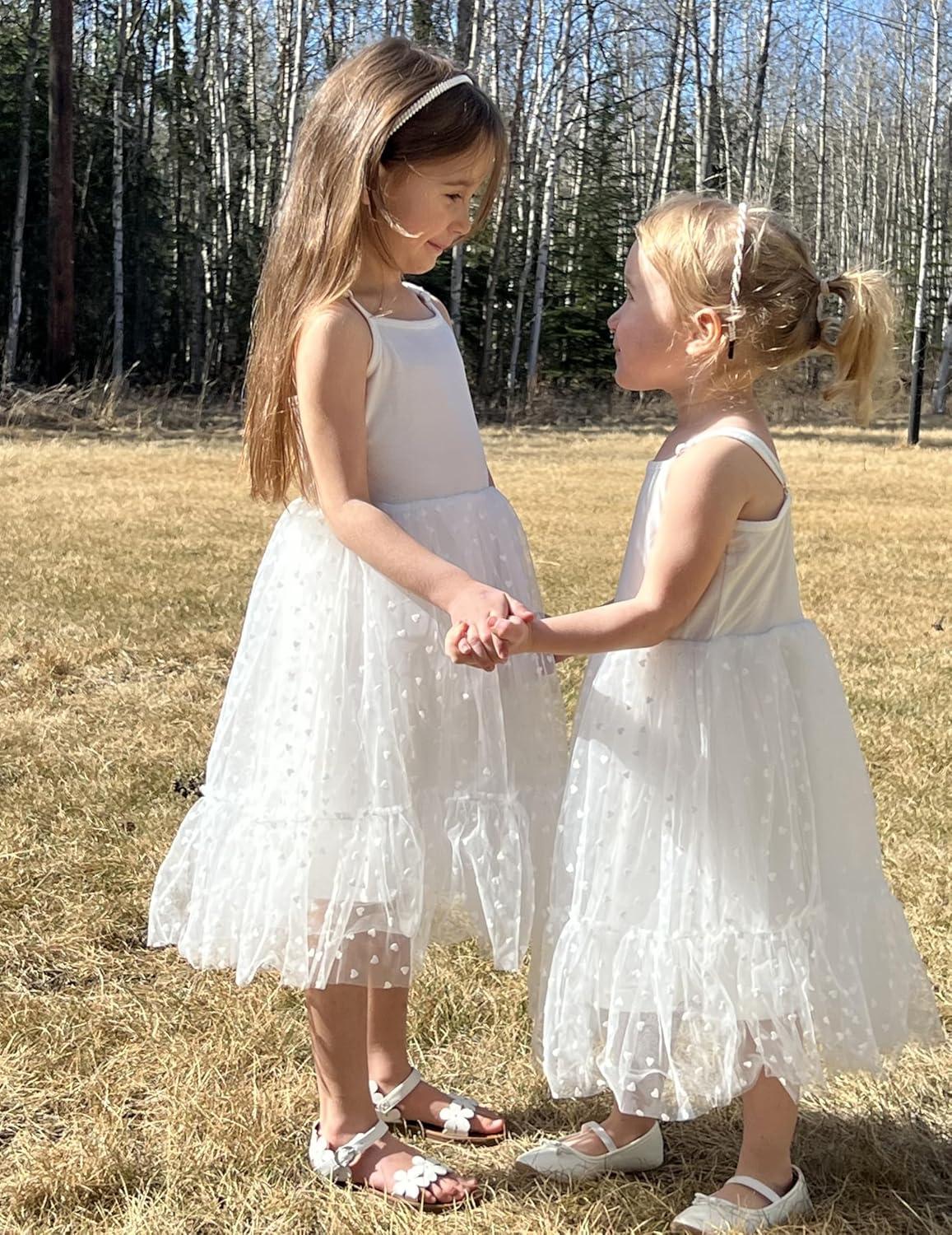 image:imageArshiner Toddler Girls Tulle Dress Rainbow Tutu Birthday Princess Dresses Formal Photoshoot Outfit Summer Clothes 28TWhite Heart Tulle