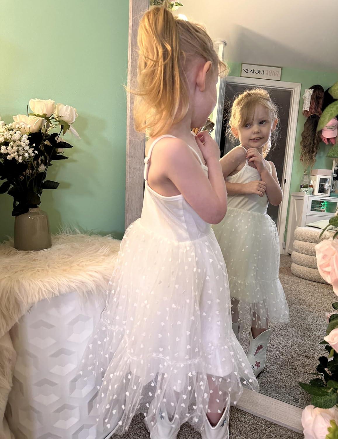 image:imageArshiner Toddler Girls Tulle Dress Rainbow Tutu Birthday Princess Dresses Formal Photoshoot Outfit Summer Clothes 28TWhite Heart Tulle