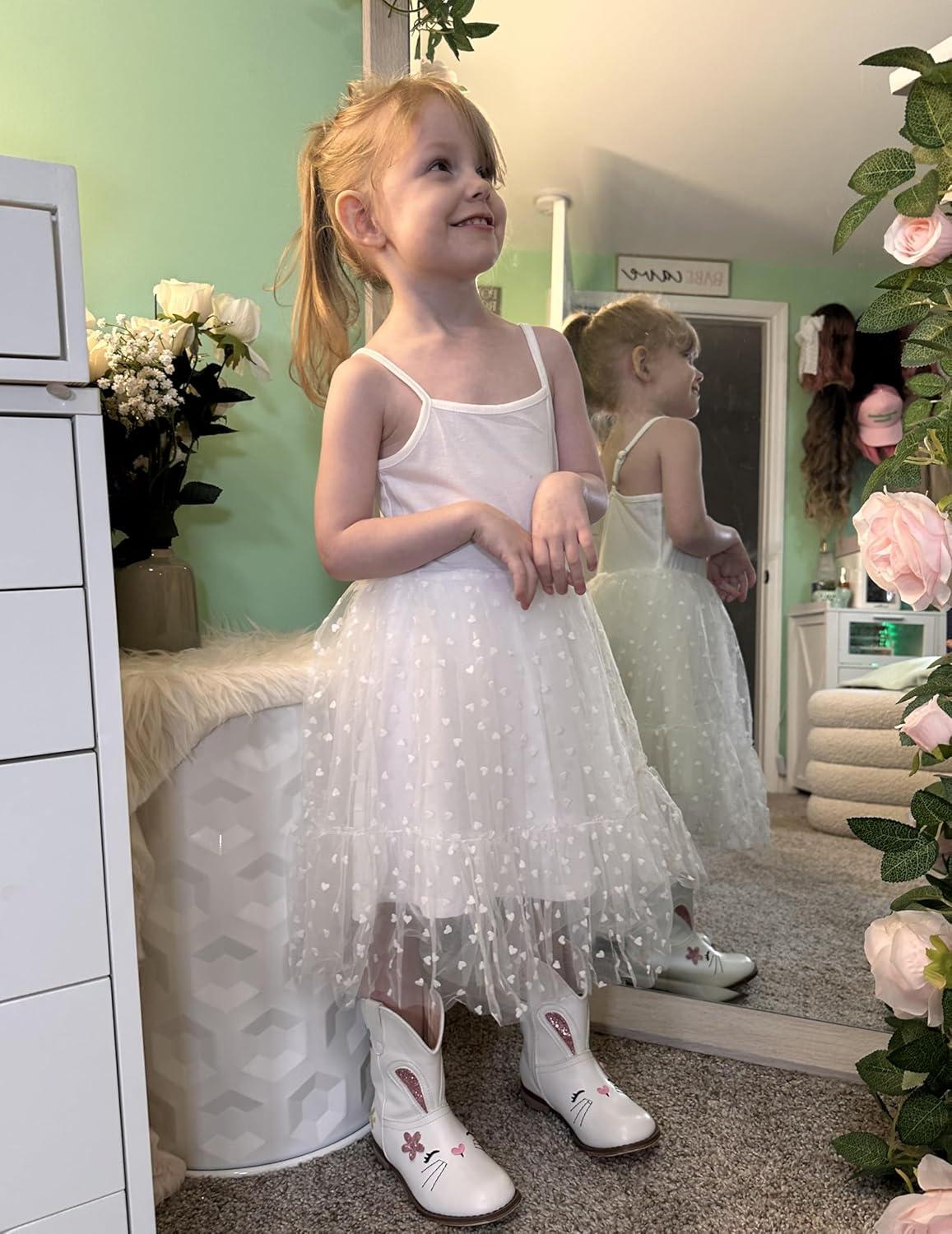image:imageArshiner Toddler Girls Tulle Dress Rainbow Tutu Birthday Princess Dresses Formal Photoshoot Outfit Summer Clothes 28TWhite Heart Tulle