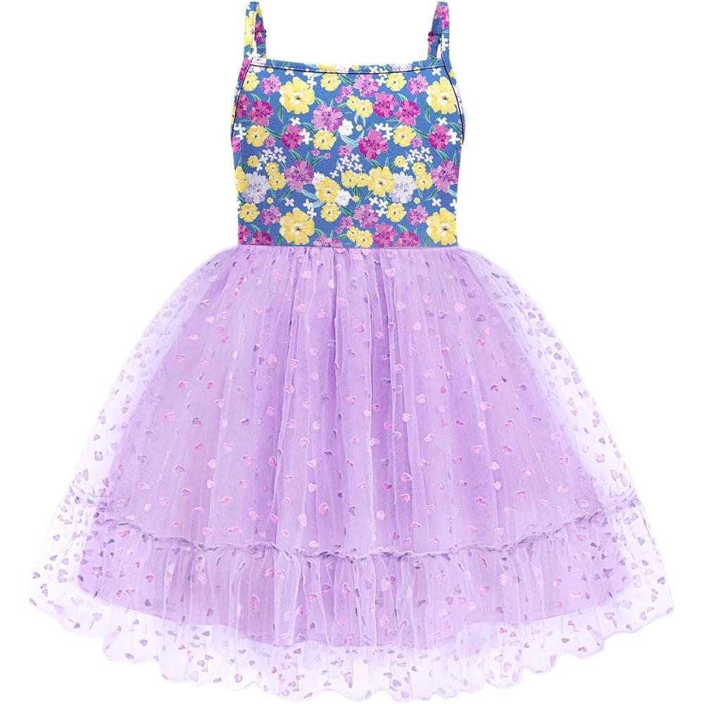 image:imageArshiner Toddler Girls Tulle Dress Rainbow Tutu Birthday Princess Dresses Formal Photoshoot Outfit Summer Clothes 28TPurple  Heart Tulle