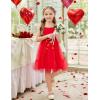 Arshiner Toddler Girls Tulle Dress Rainbow Tutu Birthday Princess Dresses Formal Photoshoot Outfit Summer Clothes 2-8T(Red)