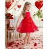 Arshiner Toddler Girls Tulle Dress Rainbow Tutu Birthday Princess Dresses Formal Photoshoot Outfit Summer Clothes 2-8T(Red)