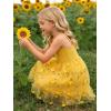 Arshiner Toddler Girls Tulle Dress Rainbow Tutu Birthday Princess Dresses Formal Photoshoot Outfit Summer Clothes 2-8T(Yellow – Flower Tulle)