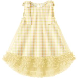 Arshiner Toddler Girl Tulle Dress Baby Girl Tutu Birthday Party Princess Dresses Tiered High Low Summer Sundress for 2-8Y(Yellow and White Plaid)