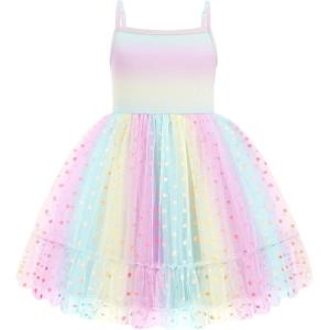 Arshiner Toddler Girls Tulle Dress Rainbow Tutu Birthday Princess Dresses Formal Photoshoot Outfit Summer Clothes 2-8T(Rainbow – Dot Tulle)