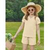 Arshiner Girls 2 Piece Outfits Summer Clothes V-Neck Petal Short Sleeve Tops and Shorts with Pockets Kids Clothing Set(Beige)
