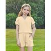 Arshiner Girls 2 Piece Outfits Summer Clothes V-Neck Petal Short Sleeve Tops and Shorts with Pockets Kids Clothing Set(Beige)