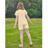 Arshiner Girls 2 Piece Outfits Summer Clothes V-Neck Petal Short Sleeve Tops and Shorts with Pockets Kids Clothing Set(Beige)