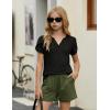 Arshiner Girls 2 Piece Outfits Summer Clothes V-Neck Petal Short Sleeve Tops and Shorts with Pockets Kids Clothing Set(Black&army Green)