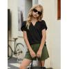 Arshiner Girls 2 Piece Outfits Summer Clothes V-Neck Petal Short Sleeve Tops and Shorts with Pockets Kids Clothing Set(Black&army Green)