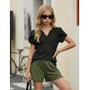 Arshiner Girls 2 Piece Outfits Summer Clothes V-Neck Petal Short Sleeve Tops and Shorts with Pockets Kids Clothing Set(Black&army Green)