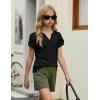 Arshiner Girls 2 Piece Outfits Summer Clothes V-Neck Petal Short Sleeve Tops and Shorts with Pockets Kids Clothing Set(Black&army Green)