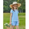 Arshiner Girls 2 Piece Outfits Summer Clothes V-Neck Petal Short Sleeve Tops and Shorts with Pockets Kids Clothing Set(Light Blue)