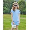 Arshiner Girls 2 Piece Outfits Summer Clothes V-Neck Petal Short Sleeve Tops and Shorts with Pockets Kids Clothing Set(Light Blue)
