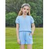 Arshiner Girls 2 Piece Outfits Summer Clothes V-Neck Petal Short Sleeve Tops and Shorts with Pockets Kids Clothing Set(Light Blue)