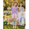 Arshiner Girls 2 Piece Outfits Summer Clothes V-Neck Petal Short Sleeve Tops and Shorts with Pockets Kids Clothing Set(Purple&stripe)