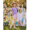 Arshiner Girls 2 Piece Outfits Summer Clothes V-Neck Petal Short Sleeve Tops and Shorts with Pockets Kids Clothing Set(Purple&stripe)