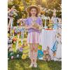 Arshiner Girls 2 Piece Outfits Summer Clothes V-Neck Petal Short Sleeve Tops and Shorts with Pockets Kids Clothing Set(Purple&stripe)