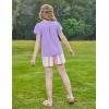 Arshiner Girls 2 Piece Outfits Summer Clothes V-Neck Petal Short Sleeve Tops and Shorts with Pockets Kids Clothing Set(Purple&stripe)