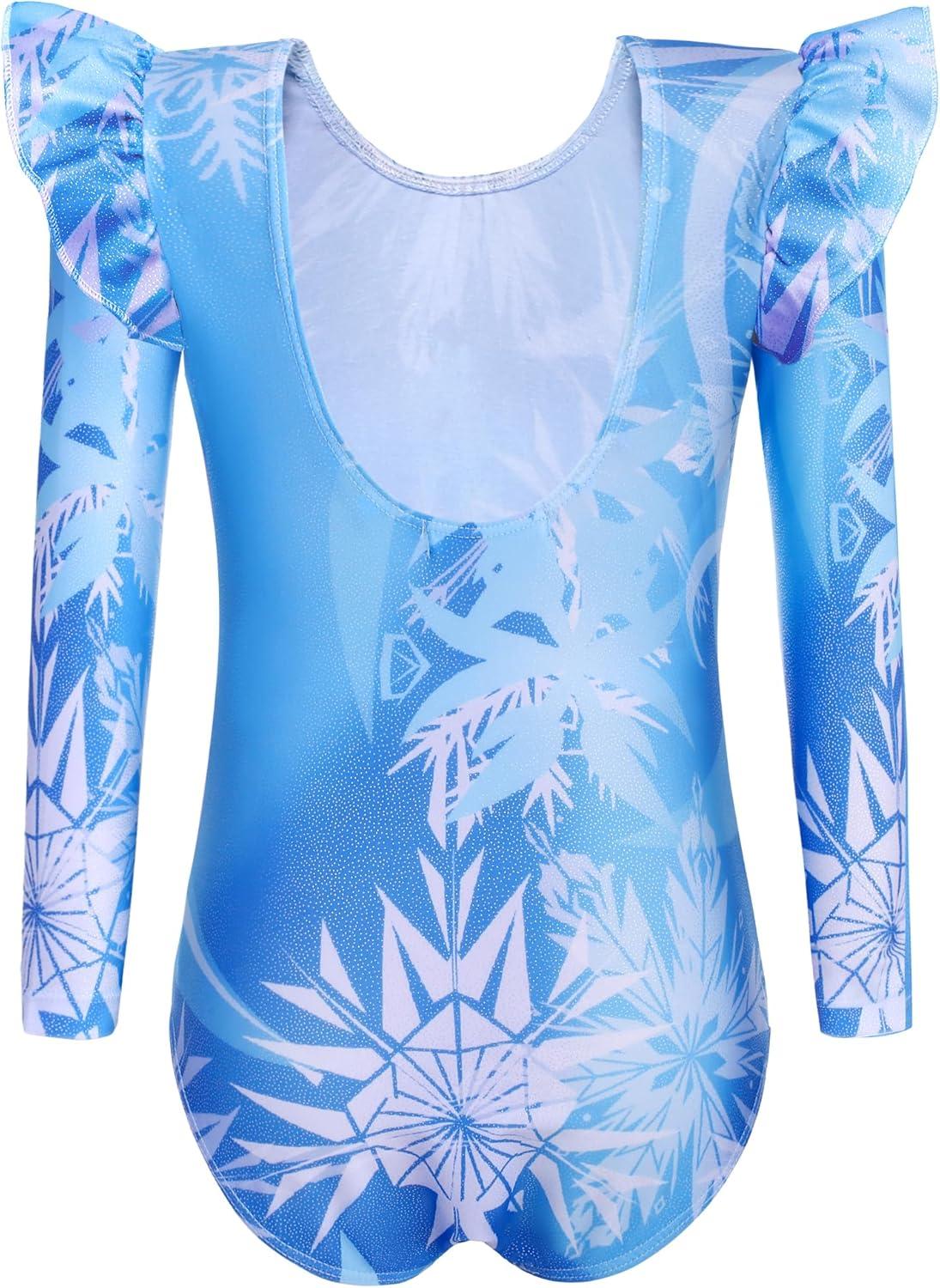 image:imageArshiner Girls Gymnastics Leotards Ruffle Long Sleeve Shimmer Ballet Unitard Dancewear for 310 YearsBlue Snowflake