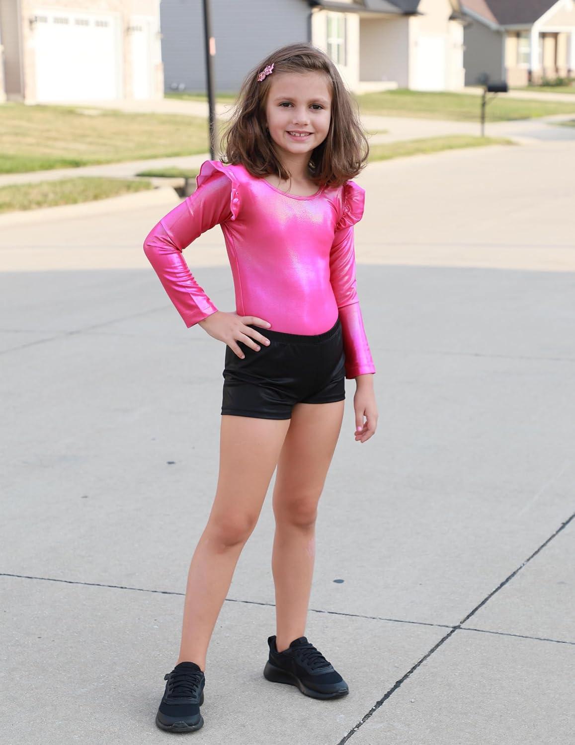 image:imageArshiner Girls Gymnastics Leotards Ruffle Long Sleeve Shimmer Ballet Unitard Dancewear for 310 YearsHot Pink